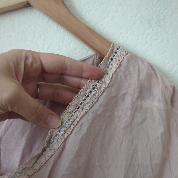 Pura Seta Made in Italy Top Womens OS 100% Silk Dusty Rose Smocked Waist Blouse - Picture 7 of 8